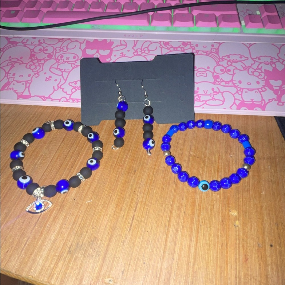 Blue Evil Eye Bracelet and Earring Set